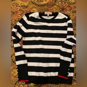 Philosphy Black and White Stripe Sweater Size Medium/ Pearl Buttons